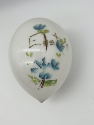 Easter Egg Blown Glass Hand Painted with Blue Flowers Victorian Era Antique 5 +
