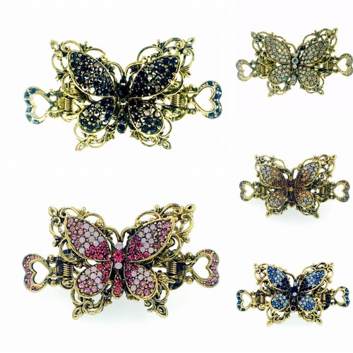 VINTAGE SCHMETTERLING HAARKRALLE CLIP HAARNADEL VERWENDUNG SWAROVSKI KRISTALL ELEGANT SILBER - Bild 12 von 12