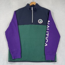 Nautica Blue Sail Sweatshirt Men's XL Color Block Boat 1/4 Zip Sailing