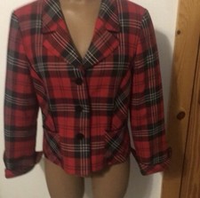 Vintage Pendleton Blazer Womens 8 Petite Red Tartan Plaid Virgin Wool