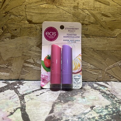 EOS Super Soft Shea Lip Balm Stick, Strawberry Peach & Toasted Marshmallow.