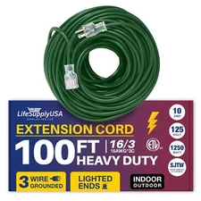 100ft Power Outdoor Extension Cord & Indoor - Waterproof Electric Drop Cord