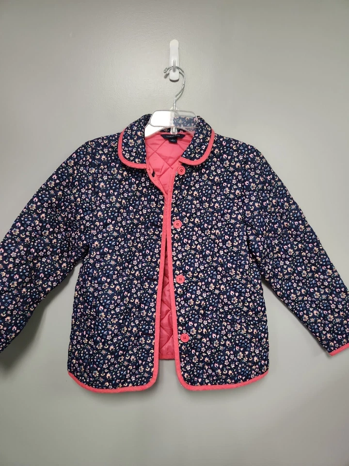 Blazer Chaqueta Acolchada Land's End Niñas Talla 14 Flor Azul Botón Foto 2 de 4