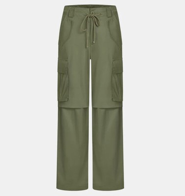 Halara Drawstring Button Zip Multi Pockets Wide Leg Casual Cargo Pants XS GREEN
