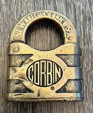 Vintage Early Heavy Duty Brass Lock Padlock CORBIN New Britain Conn. USA No Key