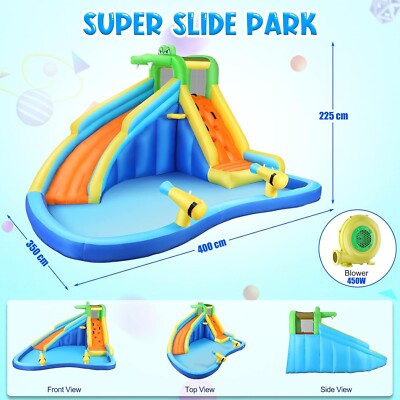 Blow Up Water Slide Park w/Splashing Pool,Climb Wall,Basket-Rim,Water Cannon ️