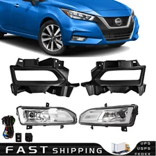 Pair Fit 2020-2022 Nissan Versa Fog Lights Set Bumper Fog Lamp w/Bezel + Harness