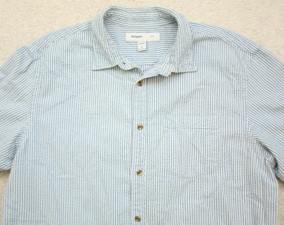 Camisa de Vestir XL Azul Blanco Manga Corta Algodón Hombre Bolsillo Ajustado Antiguo Azul Marino Para Hombres K34 Foto 2 de 4