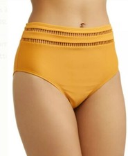 Traje de baño Time and Tru para mujer con ribete de escalera cintura alta parte inferior topacio dorado mediano