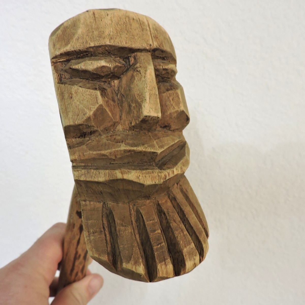 Hand Carved Folk Art Bearded Man Face Walking Cane Stick View 3