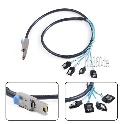 New SAS to SATA Cable SFF-8088 TO 4 SATA 7Pin Mini SAS 26P Data Cable 1meter