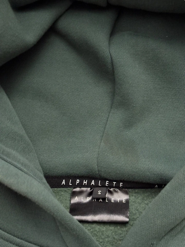 Alphalete 连帽衫男式小号深绿色法国毛圈羊毛分体下摆长 — 第 3/4 张图片