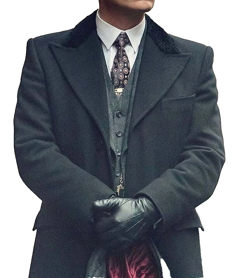 Abrigo largo Peaky Blinders Shelby años 20 gángster negro para hombre Foto 2 de 3