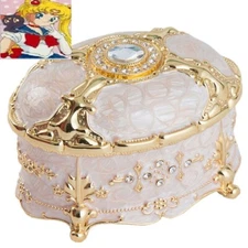 SAILOR MOON  WHITE TIN ALLOY OVAL  MUSIC BOX ( HAVE VIDEO )