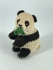 Vintage Knitted Crocheted Miniature Panda Bear Figurine