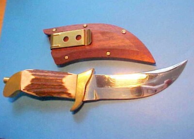 VINTAGE MARATHON SPAIN HUNTING THROPHY KNIFE WOODEN SHEATH UPGRADED ELK STAG