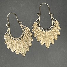 Earrings Gold Hollow Cut Retro Feather Leaf Minimalist Hoop Boho Fashion Jewelry