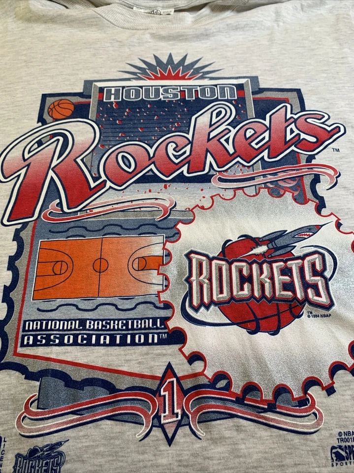 Vintage Houston Rockets T-Shirt Single Stitch Grey Logo Spellout 1994 Size Large - Image 2 of 4