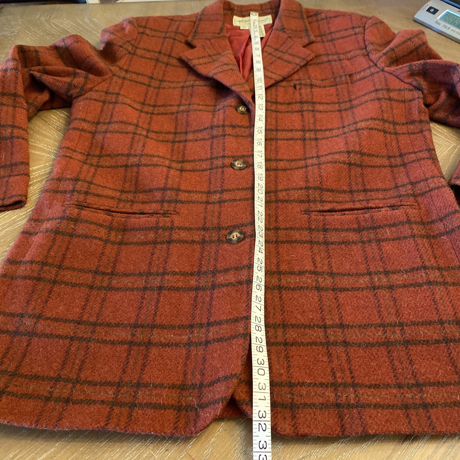 Eddie Bauer Jacket Women Large Red Plaid Button Up Blazer Padded Lined