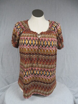 Notations Womens Blouse Large MTU2828HW Short Sleeve Pullover