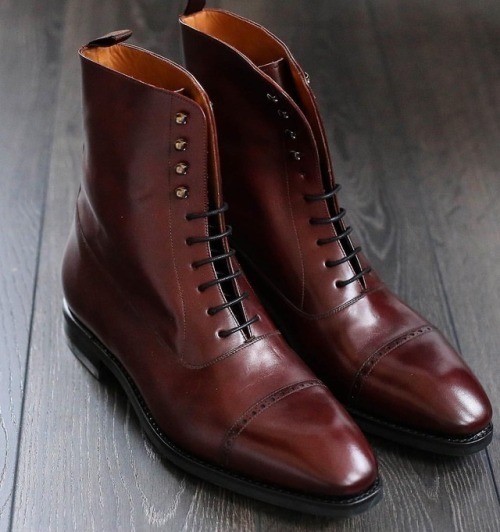 Handmade Men Cap toe Boots, Men brown ankle leather boots, Men lace up boots