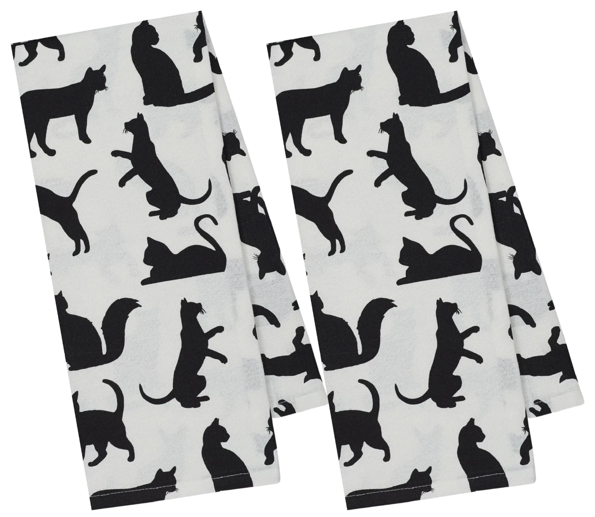 2 Black Cat Kitchen Towel Funny Dish Towels with Cats On Them White  Dishtowels