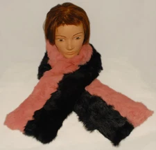 SURELL - Pink & Black - 100% RABBIT FUR Soft & LUXURIOUS Warm SCARF *NEW $128