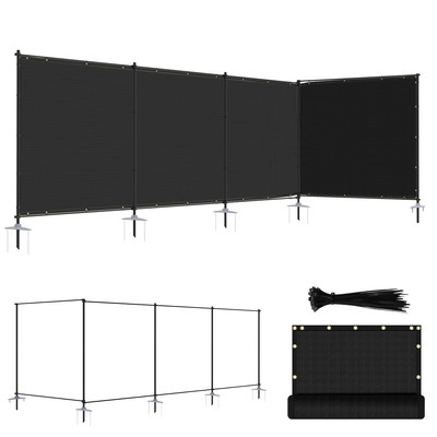 6ft Tall Black Fence Privacy Screen With Iron Poles for Outdoor Garden Pool Yard