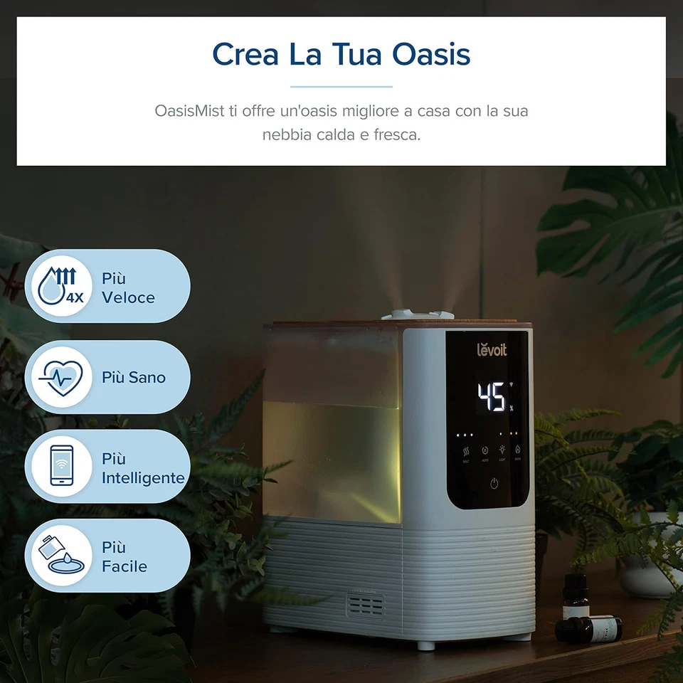Oasismist Smart Umidificatore Ambiente, Top Fill, 4.5L/45H Di Durata a 40 ㎡, Neb - Immagine 2 di 4