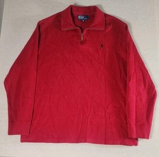Vintage Polo Ralph Lauren XL Pony Red 1/4 Zip Sweater Mens 100 Cotton