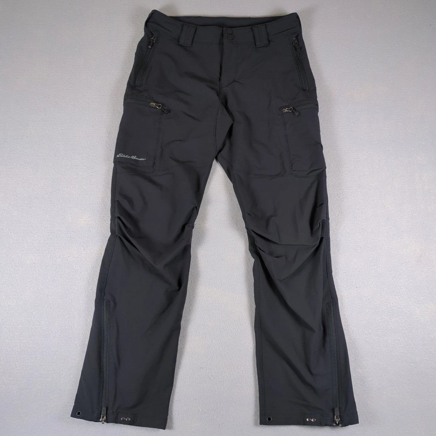 Eddie Bauer First Ascent Pants Mens Small Black Softshell Hiking Cargo Pockets