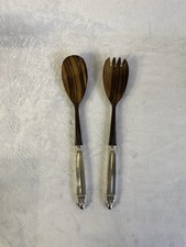 Vintage Sterling Silver & Wood Salad Set Fork & Spoon
