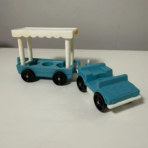 Vintage Fisher Price Little People Blue Zoo Tram Trolley and Car 1984 #916