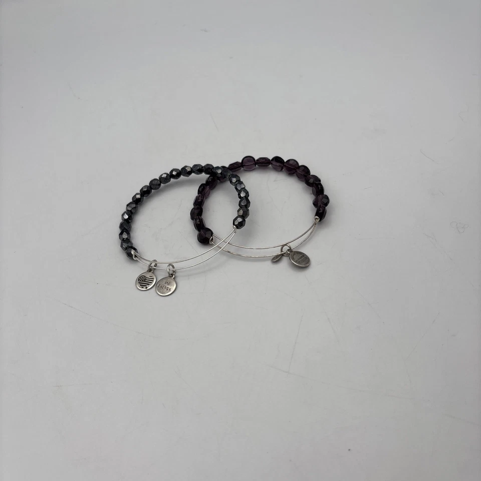 Juego de 2 pulseras deslizables Alex And Ani púrpura gris oscuro con cuentas plateadas Foto 2 de 4
