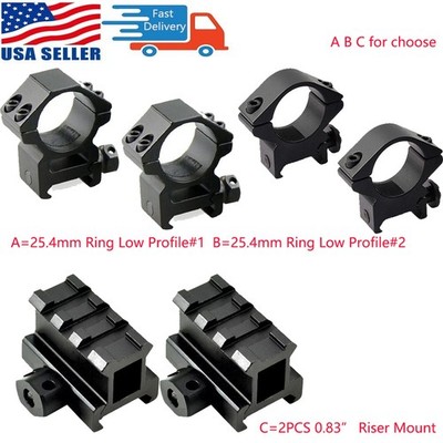 0.83'' Flat Top 3 Slot Riser Scope Mount/Low Profile 25.4mm 1'' Ring Scope Mount