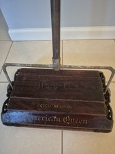 Antique Bissell American Queen Carpet Sweeper Cyco Bearing Wood Cast Iron 1890s