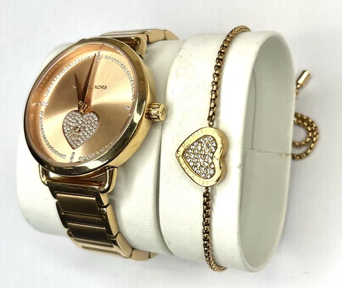 Michael Kors Set Bracciale Orologio Cuore Portia Pave Tono Oro Rosa