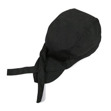 Men Women Chefs Hat Cap Kitchen Catering Skull Cap Ribbon Cap Turban 1 Black