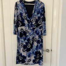 8. Precis Petite Size 16 Blue Floral Dress V Neck Waist Detail Occasion Dress