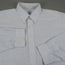 Brooks Brothers Button Dress Shirt Makers Mens 17-3 Relaxed Fit White Check USA