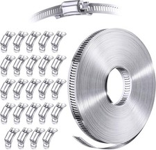 DIY Adjustable Hose Clamp Assortment - 50 FT Steel Strap + 24 Strong Fasteners