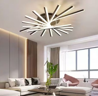 Oukaning 47 in. 9-Light Black Integrated LED Modern  Flush Mount Ceiling Lamp