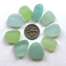Surf Tumbled Sea Glass   Jewelry Quality  9 Light Green  Aqua Medium Scale