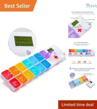 7 Day Pill Organizer with 14 Large Compartments Reminder Alarms Moisture Proo...