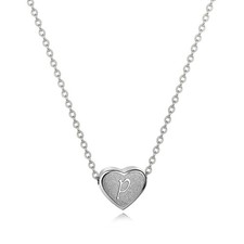 Silver Heart Initial Necklaces for Women 18k Gold Plated Letters P Initial Neckl