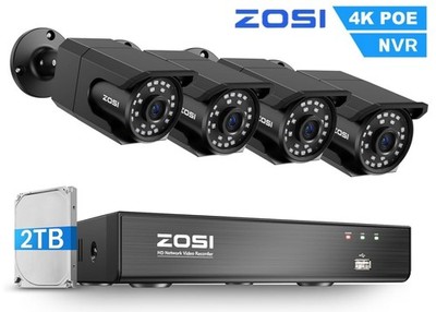 ZOSI H.265+ 8CH 2TB NVR 4K PoE IP Security Camera System Outdoor Human Detection