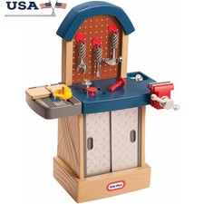 Kids Pretend Workbench Tough Workshop Tool Set W/ Hammer Saw Wrench Storage Toys