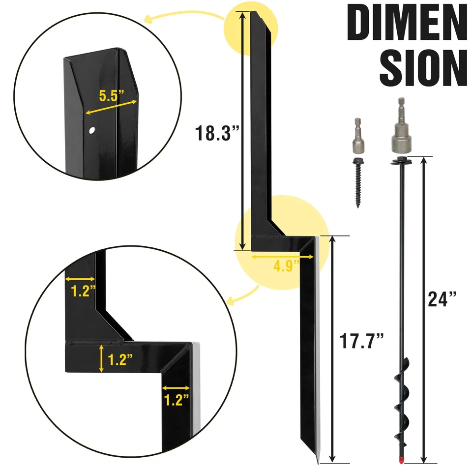 Heavy Duty Steel Fence Post Repair Stakes with Ground Anchor Screw (4 Pcs) - Image 3 of 4
