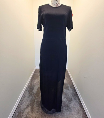 Akris Black Knit Sheer Maxi Dress Short Sleeve Round Neck Size M