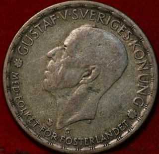 1943 Sweden 1 Krona Silver Foreign Coin
